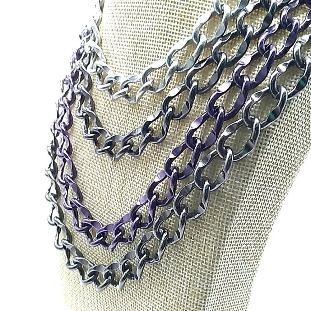 Chico's Unisex Heavy Necklace 4 Strand Metal Multi-tone Chain Link